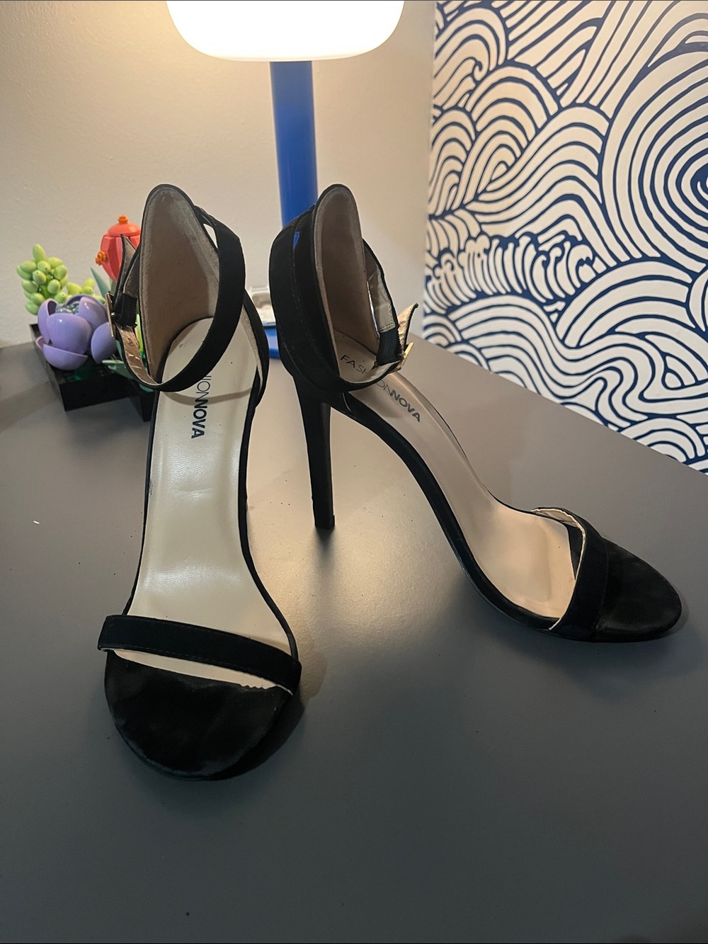 Fashion Nova Black Velvet Ankle-Strap Stilettos